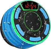 BassPal IPX7 Waterproof Speaker, Bluetooth Portable Wireless Shower Speakers with LED Display, FM Radio, Suction Cup, Light Show, TWS, Loud Stereo Sound for Pool Beach Home Party Travel Outdoors