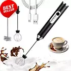 Milk Frother Handheld Rechargeable 3-Speed Stainless Whisks Black
