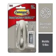Command Decorative Hooks, Traditional, Large, Plastic, Silver, 5 lb Capacity