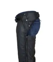 Black Multi-Pocket Premium Cowhide Leather Chaps with Removable Lining