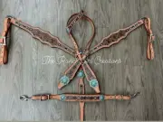 Western Brown Leather Set of One Ear Headstall and Breast collar