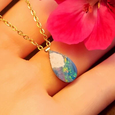 14K Gold Bail Australian Coober Pedy Opal Doublet Pendant, Opal Necklace XMS2