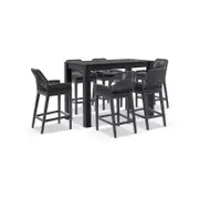 Santorini Outdoor Aluminium 1.5m Bar Table with 6 Hugo Aluminium and Rope Bar Stool 6 - Charcoal - Denim Grey