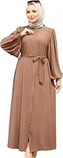 [modaincr] Abaya for Muslim Women | Belted Waist Hidden Zipper Balloon Sleeve Long Modest Abaya | Muslim Women's Fashion Oversized Fit