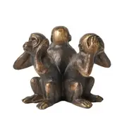 3pc Pilbeam Living Wise Monkeys Sculpture Ornament Home Decor Rustic Bronze