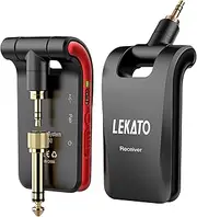 EKATO Wireless Guitar System 2.4GHz Wireless Guitar Transmitter Receiver Stereo 1/4” & 1/8” 2 in 1 Plugs 6 Channels Rechargeable Guitar Wireless for Guitar, Bass, Camera(1/4” Mono Plugs Included)