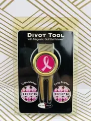 DIVOT TOOL GOLF HOPE BREST CANCER PINK RIBBON 3 MARKER DIVOT TOOL PACK BRAND NEW