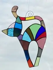 Stained glass Cat, patchwork, Kitten, Art deco, suncatcher USA Hand Crafted