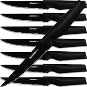 Astercook Steak Knives, Steak Knives Set of 8, Dishwasher Safe High Carbon Stainless Steel Serrated Steak Knife, Black
