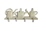 Mr Gecko Cast Iron Hand Made Wall 4 Hook Hanger Watering Can Design Antique White