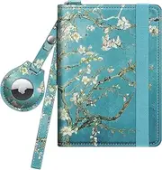 [FINTIE] Passport Holder with Airtag Holder, Slim Travel Wallet RFID Blocking Passport Cover Protector Essentials with Credit Card Slots for Women/Men, Blossom, Classic