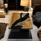 Black Square Epoxy Resin Center Sofa Coffee Table Wooden Live Edge Hallway Decor