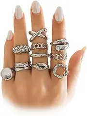 [Kprusoian] 10PCS Gold Stackable Rings Set for Women,Trendy Gold Plated Open Stacking Knuckle Ring Adjustable Chunky Signet Rings Midi Finger Rings Pack Fashion Jewelry