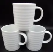 set of 3 Crate & Barrel Roulette White Coffee Mugs 10 oz Porcelain NEW!!
