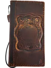 Genuine Leather case f Iphone 14 13 12 15 Pro Max Wallet Book Vintage Frame Diy