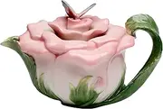 Cosmos Gifts, Butterfly on Rose Teapot, Ceramic, 5-1/2 Inches High
