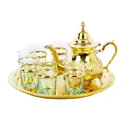Moroccan Handmade Tea Set, 6 Tea Glasses, Teapot ,Tea Tray