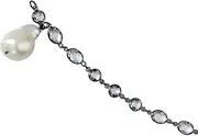 [JewelryWeb] 925 Sterling Silver Black Rhodium Plated White Topaz Dangle White Baroque Pearl Bracelet 18 Centimeters Link-Bracelet for Women