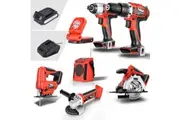 Matrix Tools 20V Cordless Brushed Drill + Impact Driver + Angle Grinder + Circular Saw + Jigsaw + Work Light Combo Kit