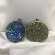 Kaleidoscope~ Tree Of Life Glass Cabochons 1" Bronze Bezel Pendant New 1477