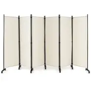 Giantex 6-Panel 1.73m Mobile Room Divider Foldable Privacy Screen w/Lockable Wheels Privacy Protection White