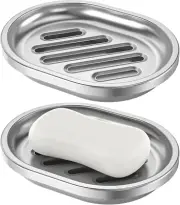 Soap Dish,Stainless Steel Soap Holder with Drain Spout,Brushed Metal Soap Saver