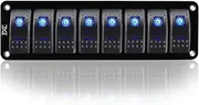 ELING Universal LED Backlight 8 Gang Rocker Switch Panel for Vessels Yachts Speedboats (Blue, 8 Gang)