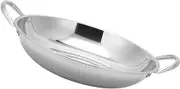 Mobestech Stainless Steel Flat Bottom Wok with Double Handles Cooking Pot for Kitchen Hot Pot Easy to Clean for Seafood and Stews Housewarming