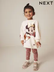 Ecru White Disney Minnie Mouse And Daisy Sequin Long Sleeve 100% Cotton T-Shirt And Leggings Set (3mths-7yrs) (389806) | $42 - $50