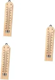 Gatuida 3pcs Wine Cellar Thermometer Outdoor Thermometer Greenhouse Temperature Tester Wall Temperature Gauge Room Window Temperature Indicator Temperature Measure Tool Wooden Light Brown
