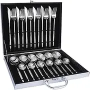 24Pcs Dinnerware Set with Box Stainl Steel Kitchen Knife Fork Spoon Flatware malist Tableware Silver & Silver