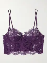 [Kiki de Montparnasse] Kiki de Montparnasse - Camille Stretch-silk Satin-trimmed Organic Cotton-blend Lace Underwired Bra - Purple - large large Purple