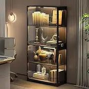4-Tier Glass Display Cabinet with 3-Color LED Lights & Tempered Glass Door - Adjustable Bookshelf Storage for Funko Pops, Action Figures, Collectibles, Curio Showcase