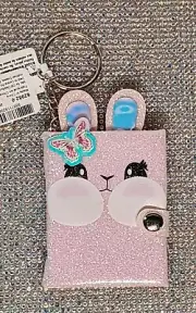 Glitter Pink Bunny Butterfly Mini Diary Notebook Keychain Keyring NWT