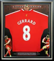 STEVEN GERRARD HAND SIGNED LIVERPOOL FC JERSEY FRAMED