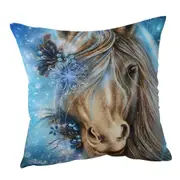 Winter Snowflake Pretty Blue Horse Cushion Cover
