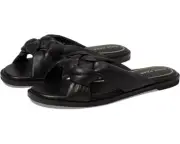 Cole Haan Anica Black Leather Open Toe Slip On Knotted Strap Flat Slides Sandals