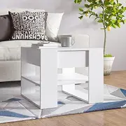Modern White Coffee Table, 55.5x55x45 cm, Engineered Wood with Storage Shelf, Mid-Century Accent for Living Room - Ideal for Small Spaces
