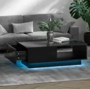 Artiss Coffee Table LED Lights High Gloss Storage Drawer Modern Furniture Black