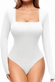 [ZPLxi] Bodysuit Tops for Women Square Neck Long Sleeve Stretchy Slim Fitted Thong Leotards Jumpsuit Fall Basic T Shirt for Gong Out