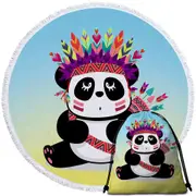 Chief Panda Round Beach Towel