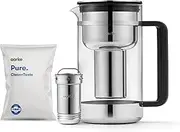 Aarke Purifier Large, Water Filter Jug in Glass and Stainless Steel, 2.8L / 12 Cups, Includes Aarke Pure Filter Refill Bag