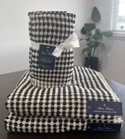 4 Piece Brooks Brothers Black Cream Checkered Turkish Towel Set 2 Bath 2 Hand