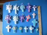 Plastic Canvas Crosses, hanging, and pins, handmade