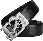 [RGWYGCG] Mens Leather Ratchet Belt, Adjustable Western Designer Dress Belt with Scorpion Automatic Buckle