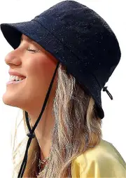Waterproof Bucket Hat for Women Men Rain Hat UPF 50+ Wide Brim Boonie Sun Hat Foldable Summer Floppy Beach Fishing Safari Hat Navy Blue One Size