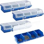 4Pcs Parts Storage Box with 4 Compartment Plastic Screw Organizer Box Bolt Organizer with Lid and Lock Small Tool Part Container Bin Divider Compartment Containers for Garage Workshop (Blue)