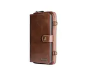 C01 Brown Crossbody Zipper Smartphone Leather Case Detachable Multilayer Card Wallet Phone Cover Holder Type for IPhone 12mini