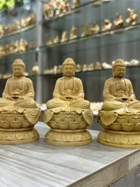 在飛比找樂天市場購物網優惠-小葉黃楊木雕佛像如來佛祖阿彌陀佛三寶佛藥師佛家用釋迦摩尼神像