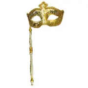 Retro Musical Note Masquerade Mask Halloween Costume Mask with Holding Stick Party Mask Mardi Gras Mask Venetians Mask Gold